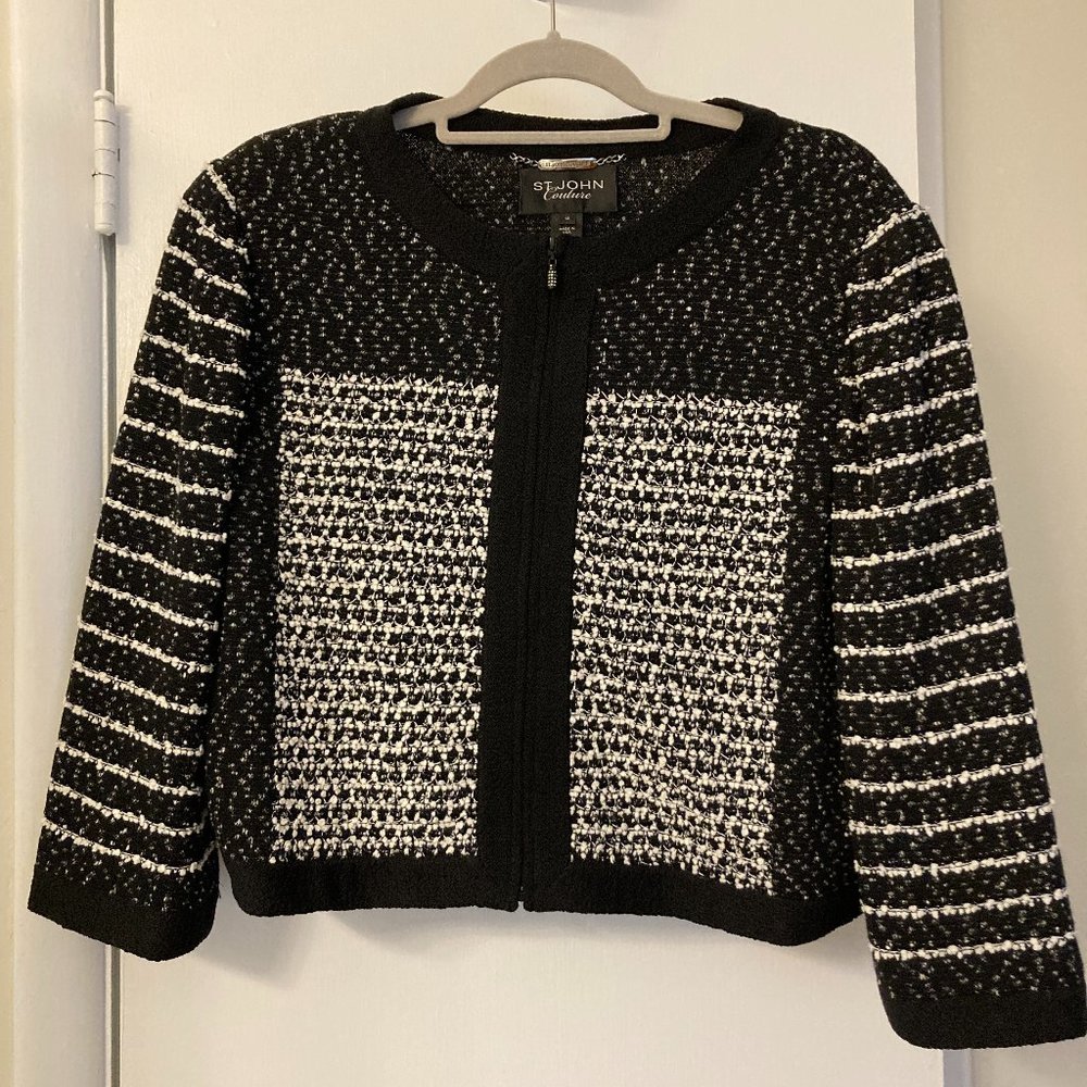 St. John Couture Black & White Boucle Ladies Jacket - Size 16
